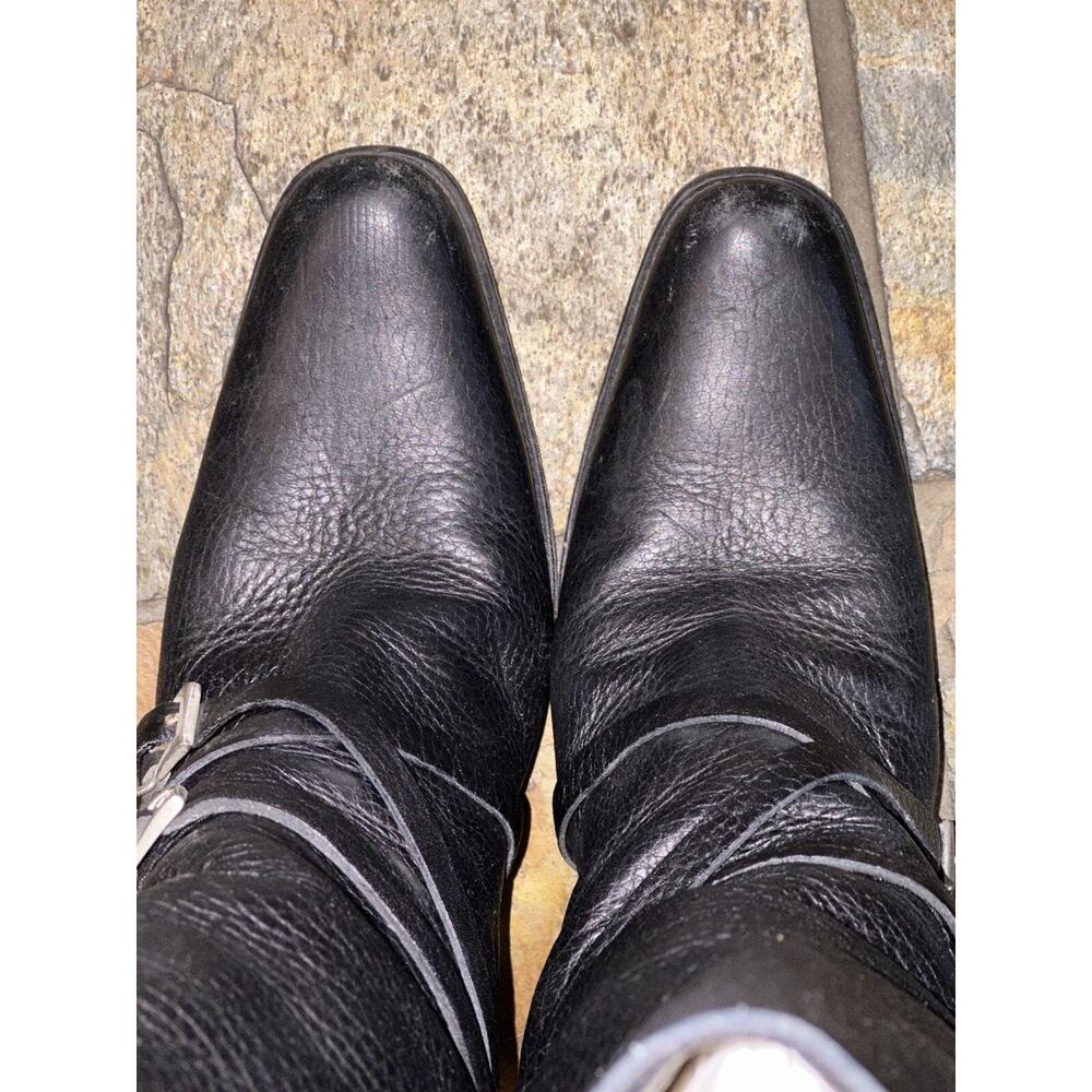 Vintage Prada Black Leather Pebbled 4” Heel Silver Buckle Straps Boots 39 8 Sexy - Picture 2 of 15